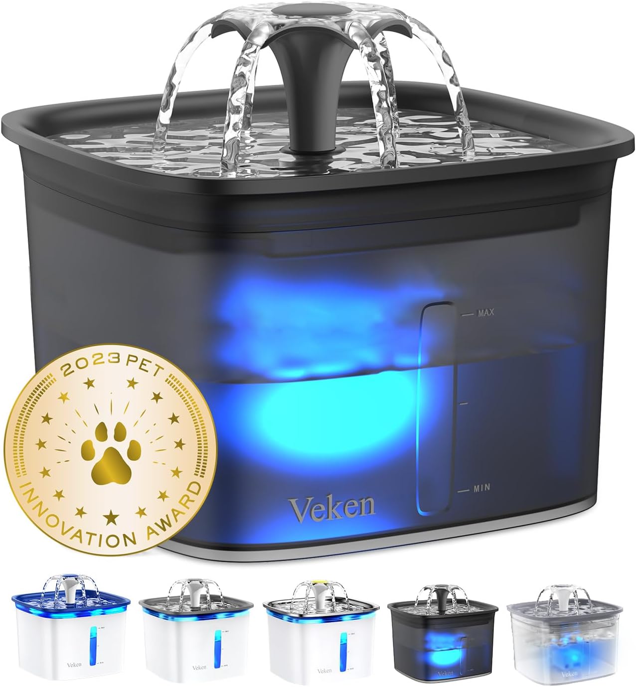 Innovation Award Winner 95Oz/2.8L Pet Fountain, Automatic Cat Water Fountain Dog Water Dispenser with Replacement Filters for Cats, Dogs, Multiple Pets (Grey, Plastic)