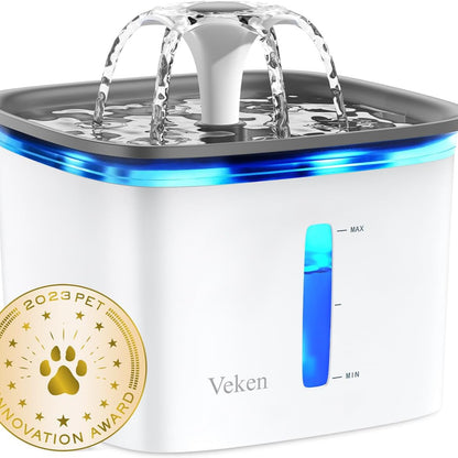 Innovation Award Winner 95Oz/2.8L Pet Fountain, Automatic Cat Water Fountain Dog Water Dispenser with Replacement Filters for Cats, Dogs, Multiple Pets (Grey, Plastic)