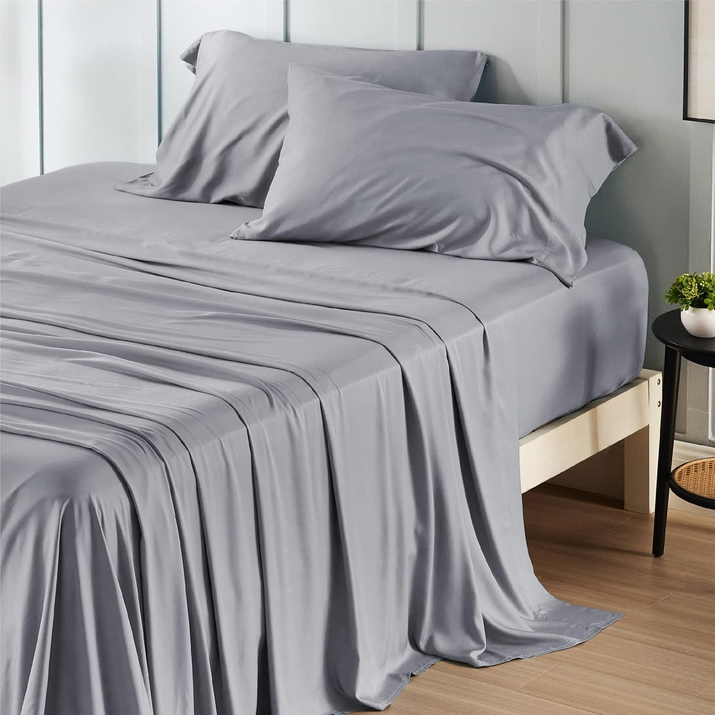 Gentlesoft Queen Sheet Set, Cooling Sheets for Queen Size Bed Set, Rayon Derived from Bamboo, Breathable & Soft, Deep Pocket up to 16", Hotel Luxury Silky Bedding for Hot Sleepers, Dark Grey