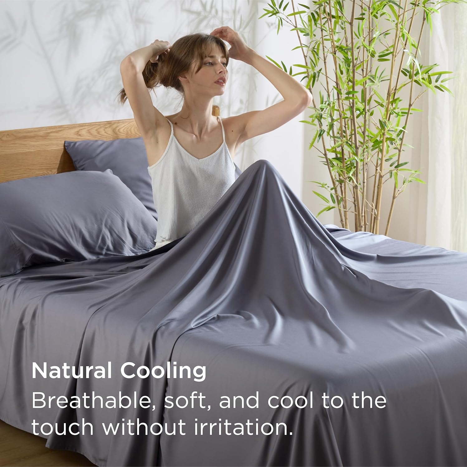 Gentlesoft Queen Sheet Set, Cooling Sheets for Queen Size Bed Set, Rayon Derived from Bamboo, Breathable & Soft, Deep Pocket up to 16", Hotel Luxury Silky Bedding for Hot Sleepers, Dark Grey