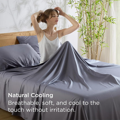 Gentlesoft Queen Sheet Set, Cooling Sheets for Queen Size Bed Set, Rayon Derived from Bamboo, Breathable & Soft, Deep Pocket up to 16", Hotel Luxury Silky Bedding for Hot Sleepers, Dark Grey