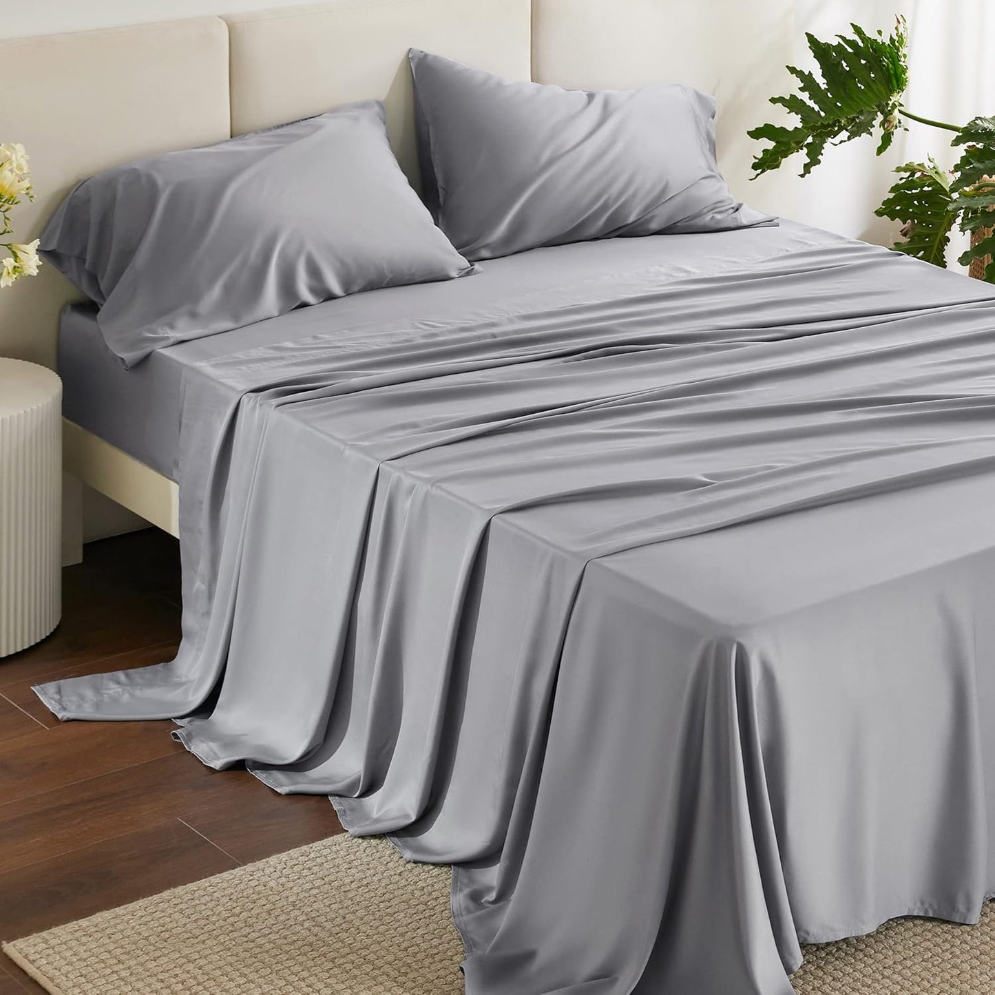 Gentlesoft Queen Sheet Set, Cooling Sheets for Queen Size Bed Set, Rayon Derived from Bamboo, Breathable & Soft, Deep Pocket up to 16", Hotel Luxury Silky Bedding for Hot Sleepers, Dark Grey