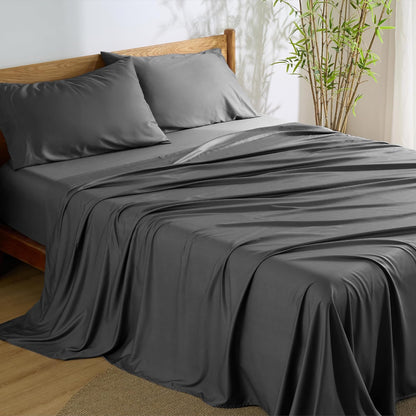 Gentlesoft Queen Sheet Set, Cooling Sheets for Queen Size Bed Set, Rayon Derived from Bamboo, Breathable & Soft, Deep Pocket up to 16", Hotel Luxury Silky Bedding for Hot Sleepers, Dark Grey