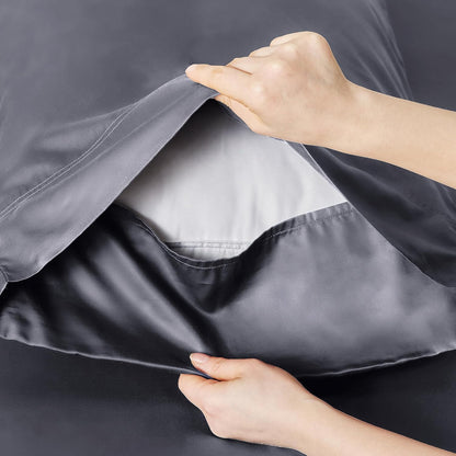 Gentlesoft Queen Sheet Set, Cooling Sheets for Queen Size Bed Set, Rayon Derived from Bamboo, Breathable & Soft, Deep Pocket up to 16", Hotel Luxury Silky Bedding for Hot Sleepers, Dark Grey