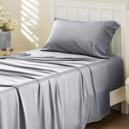 Gentlesoft Queen Sheet Set, Cooling Sheets for Queen Size Bed Set, Rayon Derived from Bamboo, Breathable & Soft, Deep Pocket up to 16", Hotel Luxury Silky Bedding for Hot Sleepers, Dark Grey