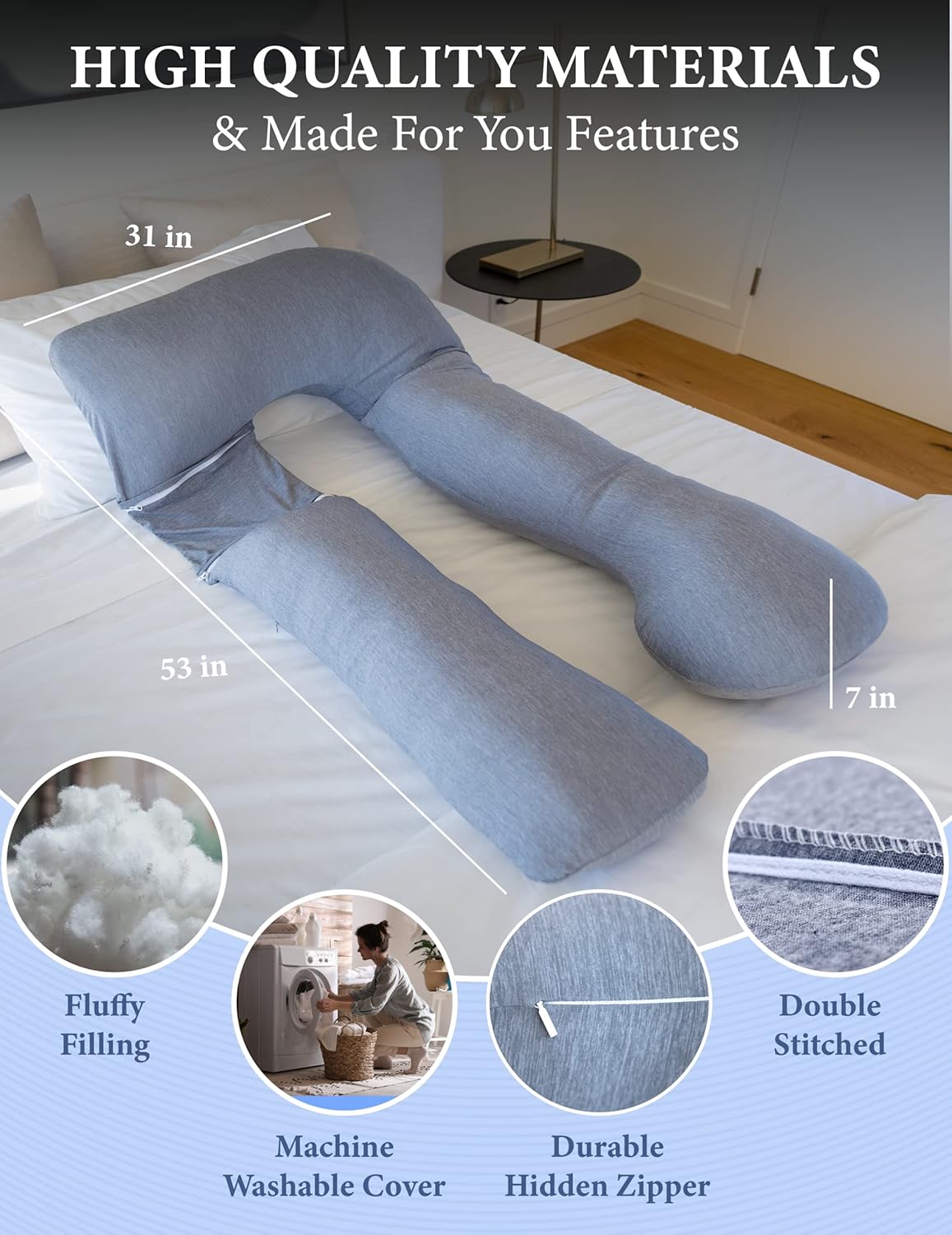 Pregnancy Pillows, U-Shape Full Body Pillow – Removable Cooling Cover -Dark Grey – Pregnancy Pillows for Sleeping – Body Pillows for Adults, Maternity Pillow and Pregnancy Must Haves